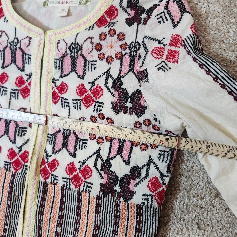 Chelsea & Violet Jacket Embroidered Boho Floral Ivory Pink Red‎ Size XS - Picture 6 of 12